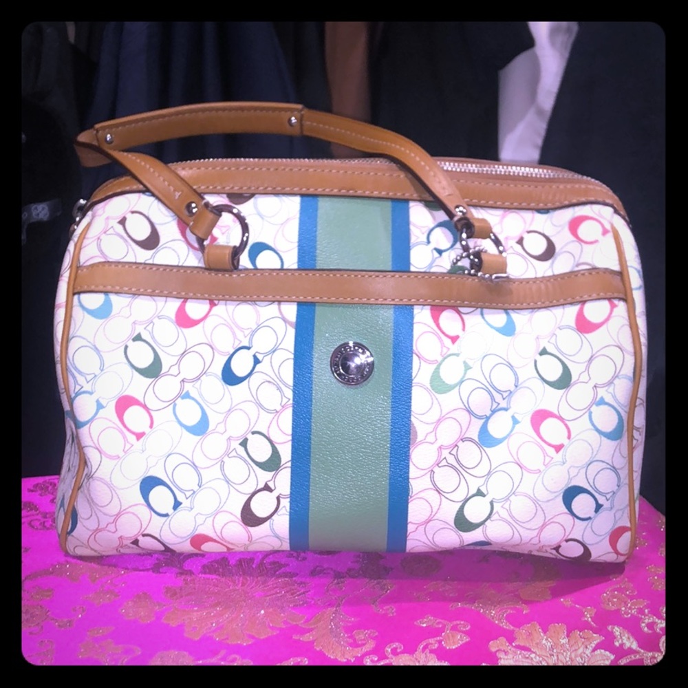 multi colored COACH handbag